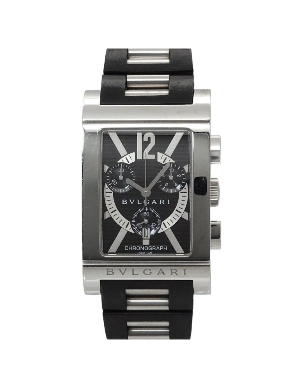 Bvlgari Rettangolo Chronograph Watch Date Black Quartz